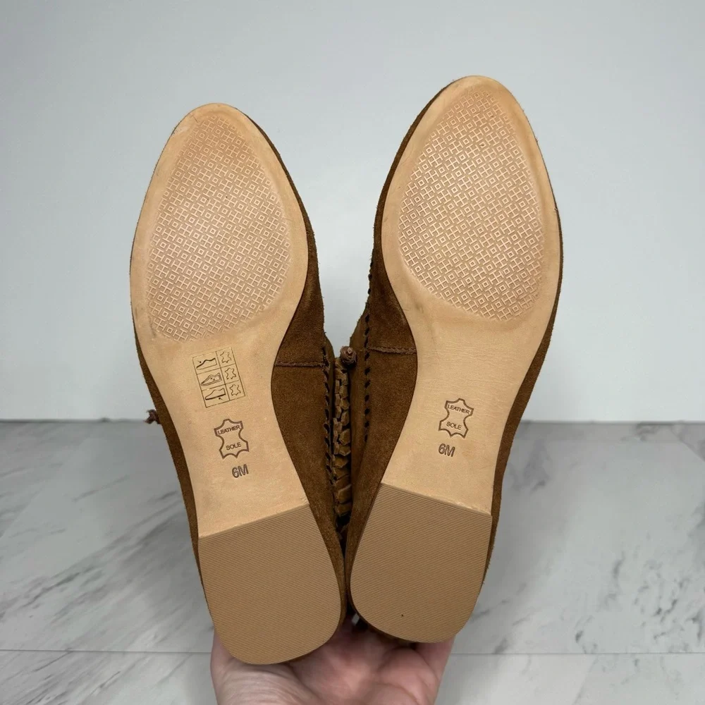 Tory Burch Huntington Fringe Embroidered Brown Suede Moccasins 6M